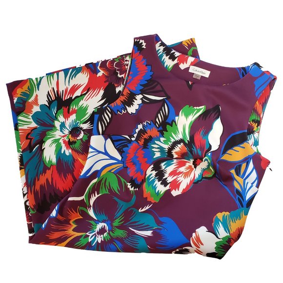 SOLD Calvin Klein Tropical Floral Scuba Colorful Sheath Dress Women's Size 10 - Picture 8 of 12